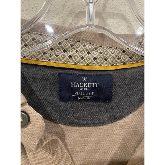 Hackett London Polo Shirt Mens Medium Beige Classic Fit Embroidered Logo Casual - Picture 2 of 4